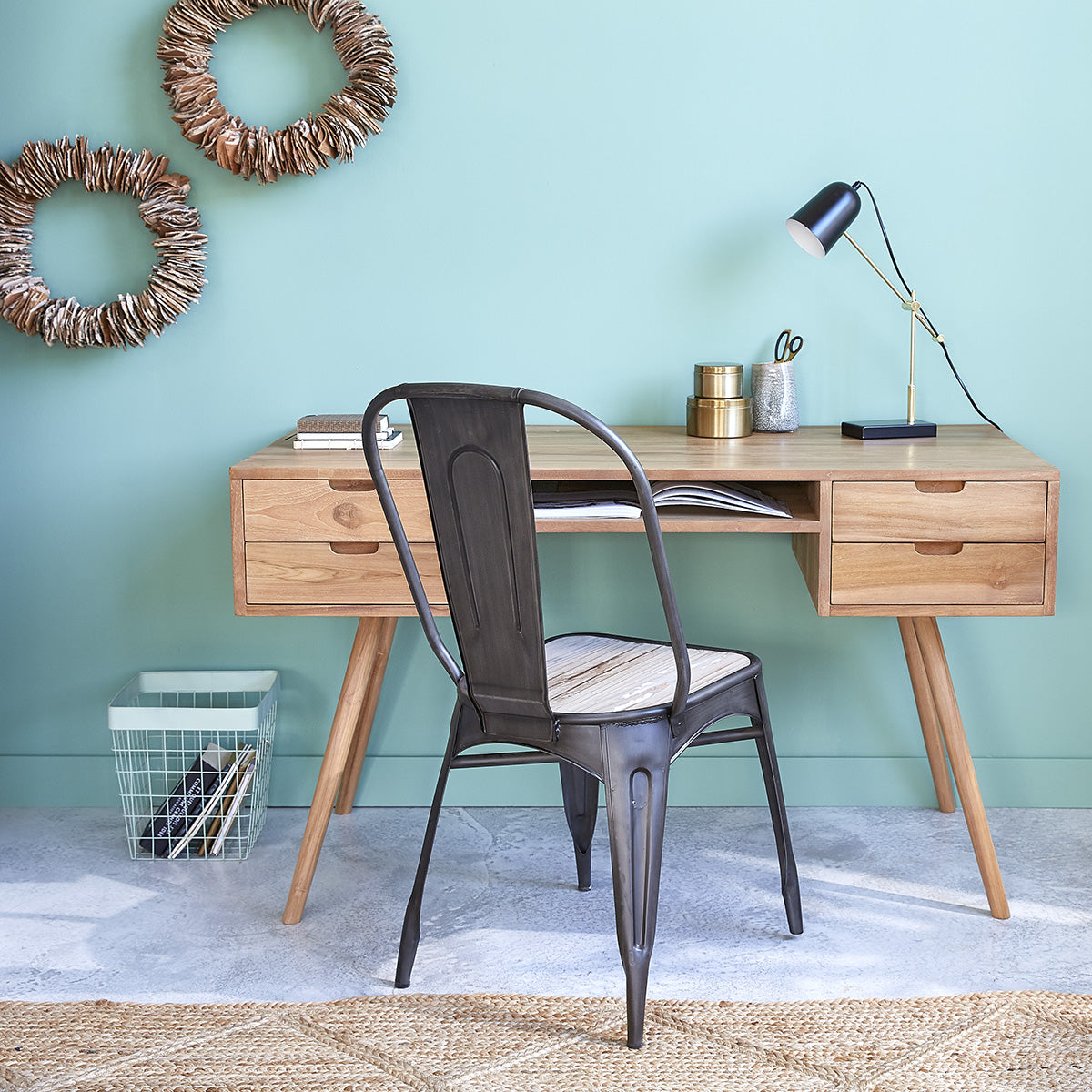 ISAURE - Schreibtisch aus massivem Teakholz 130 cm