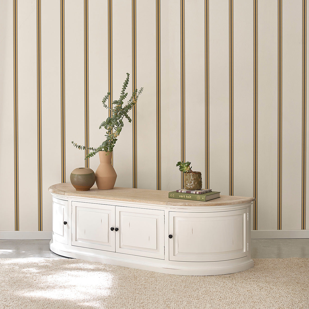 LONDRES - Meuble TV en bois d'acajou et teck blanc 160 cm