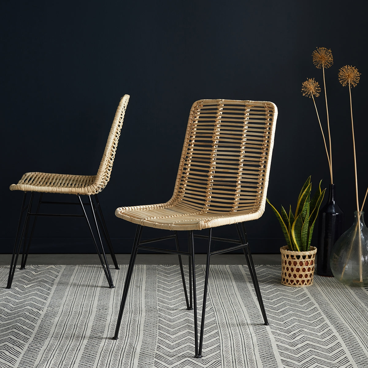 BOHEMA - Lot de 2 chaises en rotin et métal