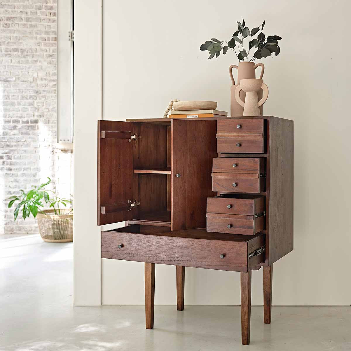 VINTAGE - Massive Mindi-Kommode in Walnuss-Finish 90 cm