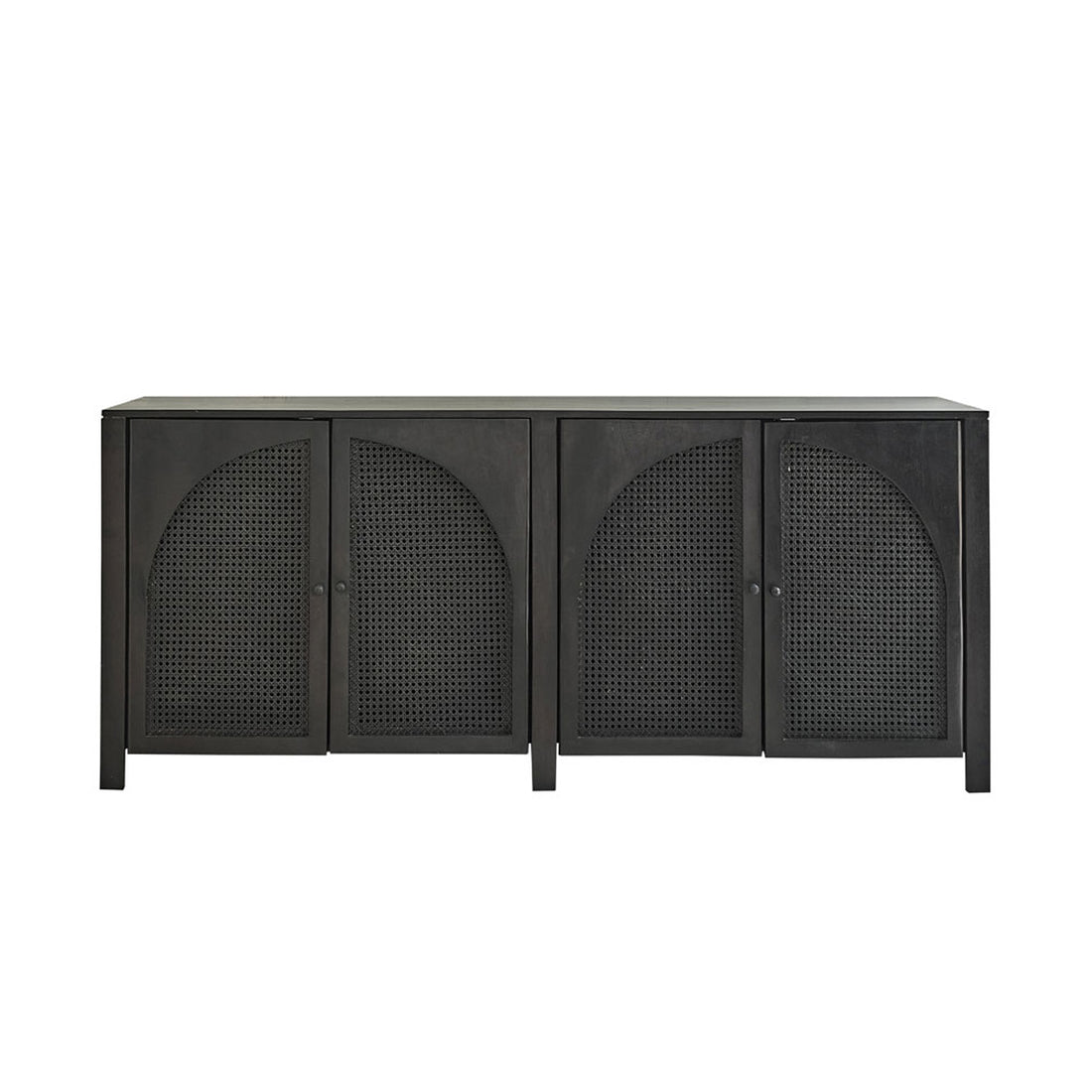 ZULMA - Buffet aus massivem Mangoholz und schwarzem Rohrgeflecht 175 cm