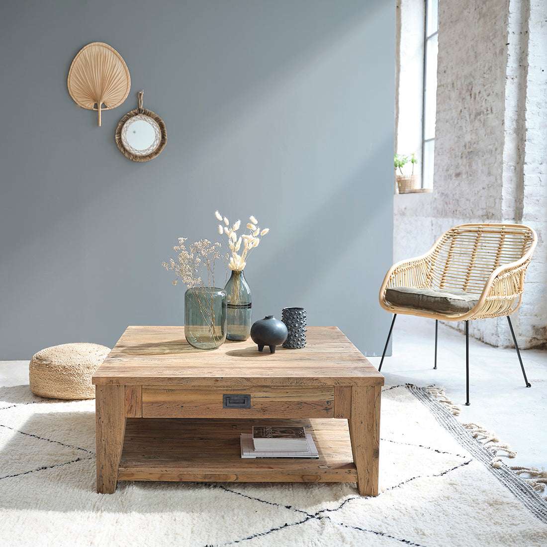 CARGO - Couchtisch aus recyceltem massivem Teakholz 100 cm