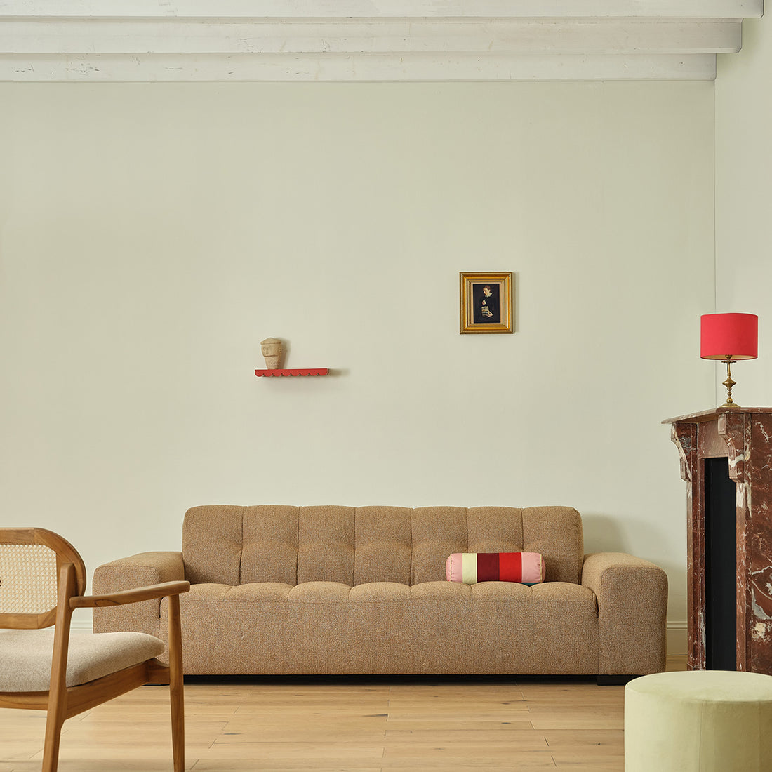 ALPHONSE - Gerades 4-Sitzer-Sofa aus hellbraun meliertem Strukturstoff