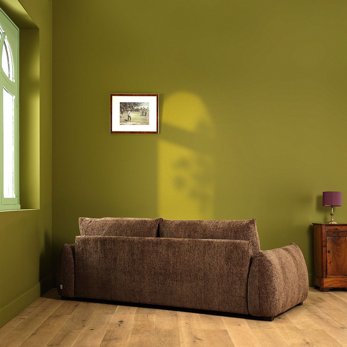 JACQUES - Gerades 3-Sitzer-Sofa aus meliertem, schokoladenbraunem Chenille
