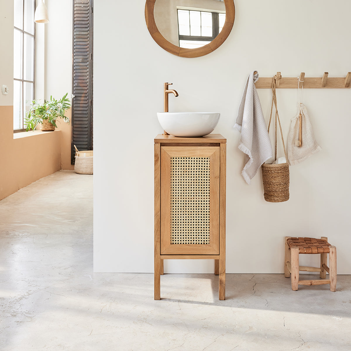 ELIOTT - Handwaschbecken aus massivem Teakholz und Rohrgeflecht 35 cm