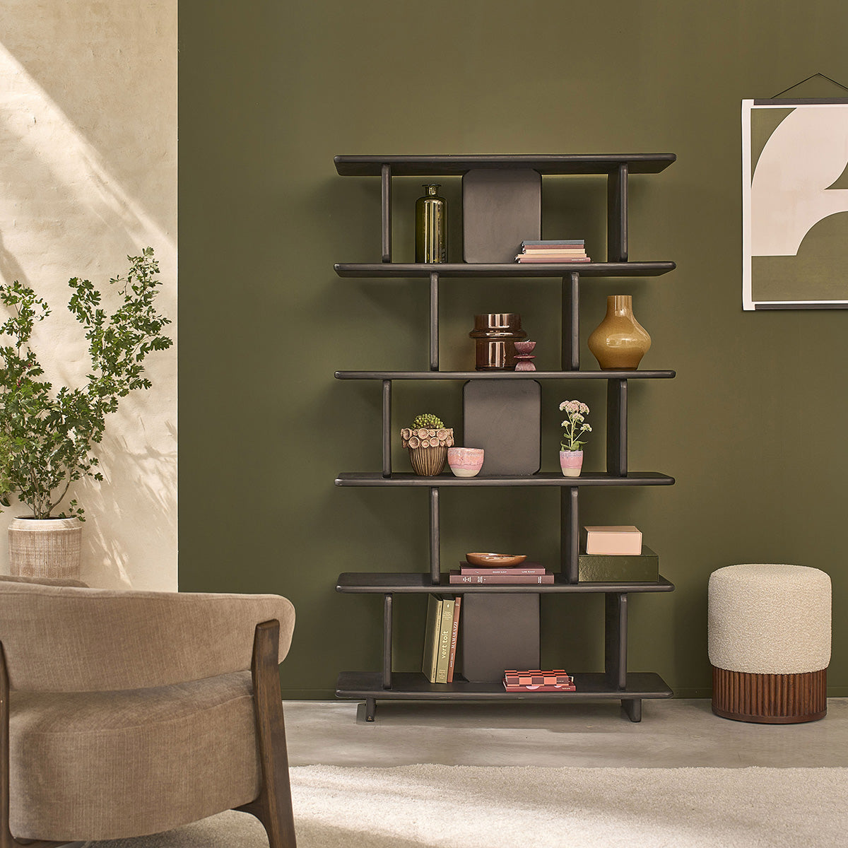 CLEO - Bücherregal aus massivem schwarzem Mangoholz, 106 cm