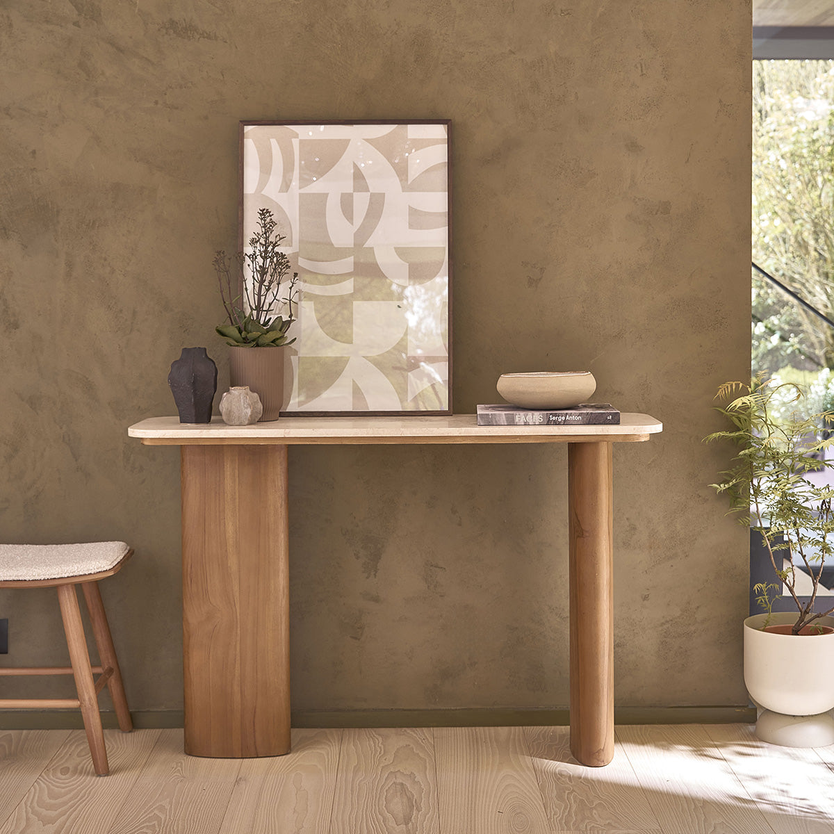 CALMA - Konsole aus massivem Teakholz und Marmor 120 cm