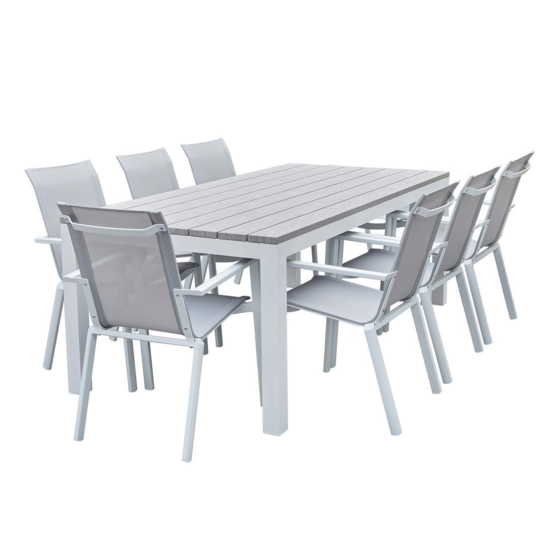 TAMPA - Gartenlounge aus weißem Aluminium und grauem Textilene 8-Sitzer