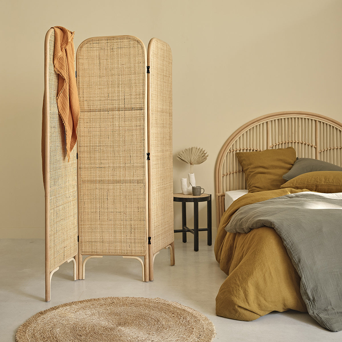 JANE - Wandschirm aus Rattan und Rohrgeflecht 3 Tafeln