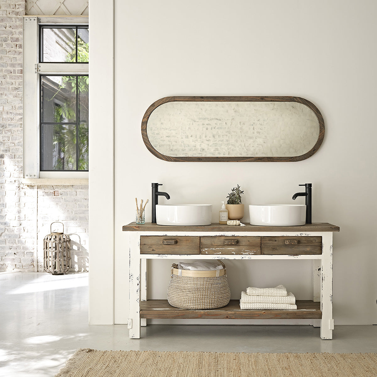 SEZANNE - Miroir en bois recyclé massif oval 140x50 cm