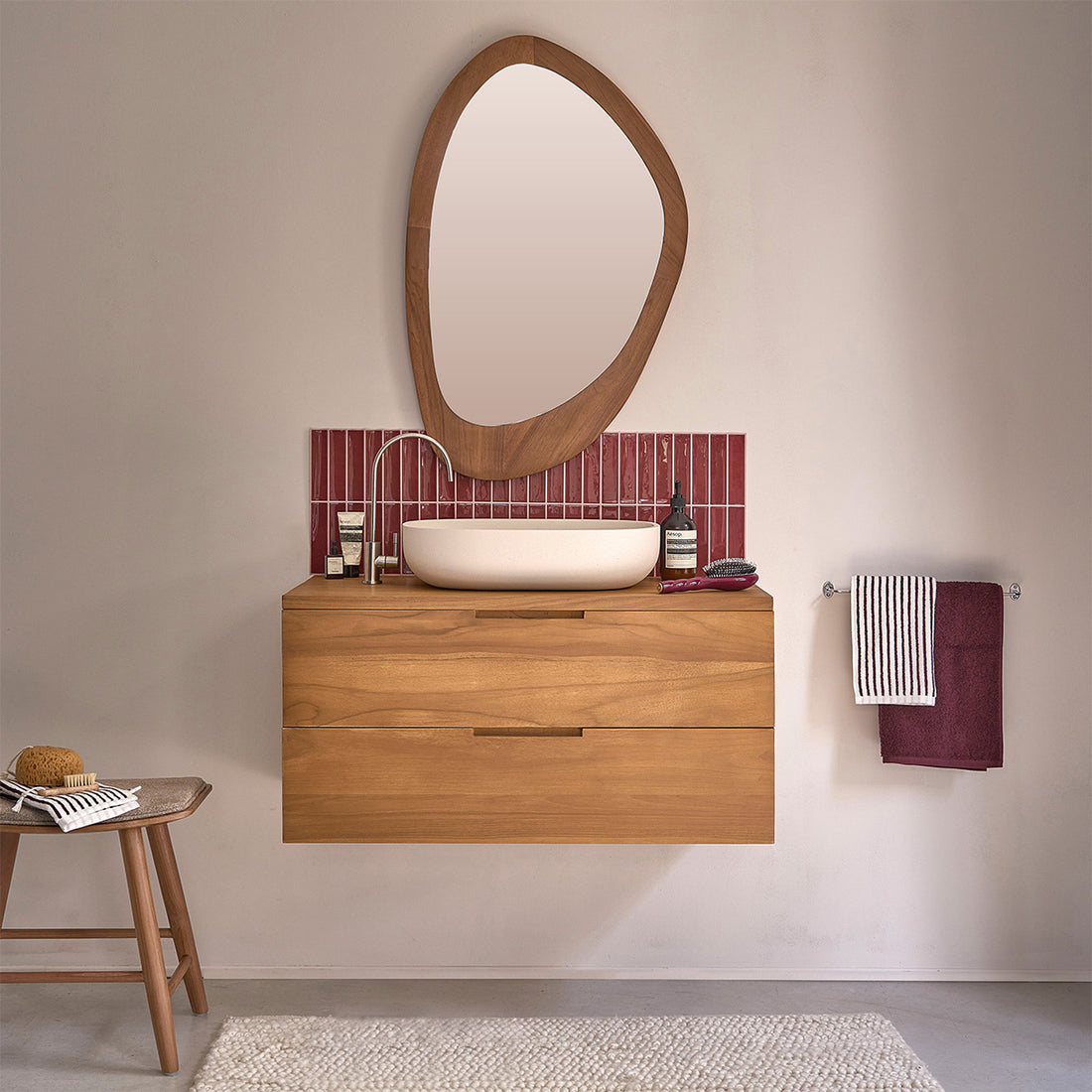 MAË - Waschtischunterschrank aus massivem Teakholz, hängend, 80 cm