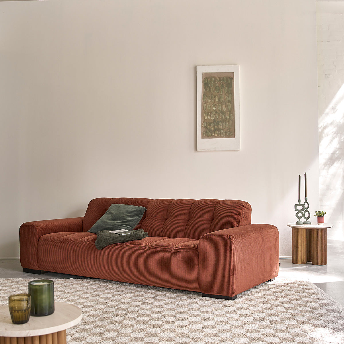 ALPHONSE - Gerades 4-Sitzer-Sofa aus terrakottafarbenem Cord
