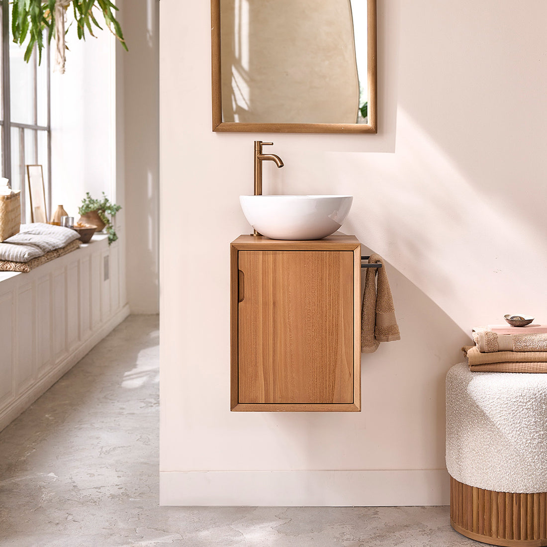 GUSTAVE - Hängendes Handwaschbecken aus massivem Teakholz 35 cm