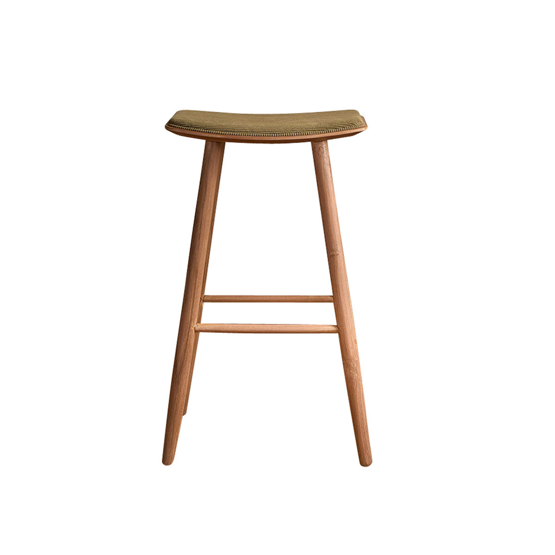 AMBRE - Barhocker aus massivem Teakholz und mit Sitzfläche aus Cordsamt, 75 cm