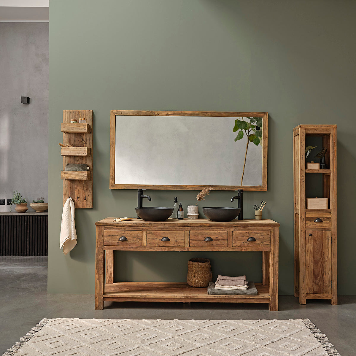 AUSTIN - Wandregal aus massivem, recyceltem Teakholz