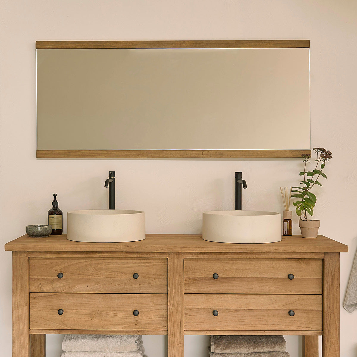 NAHELE - Spiegel aus massivem recyceltem Teakholz rechteckig 140x60 cm