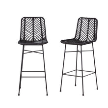 Set aus 2 Barhockern aus Rattan und Metall schwarz