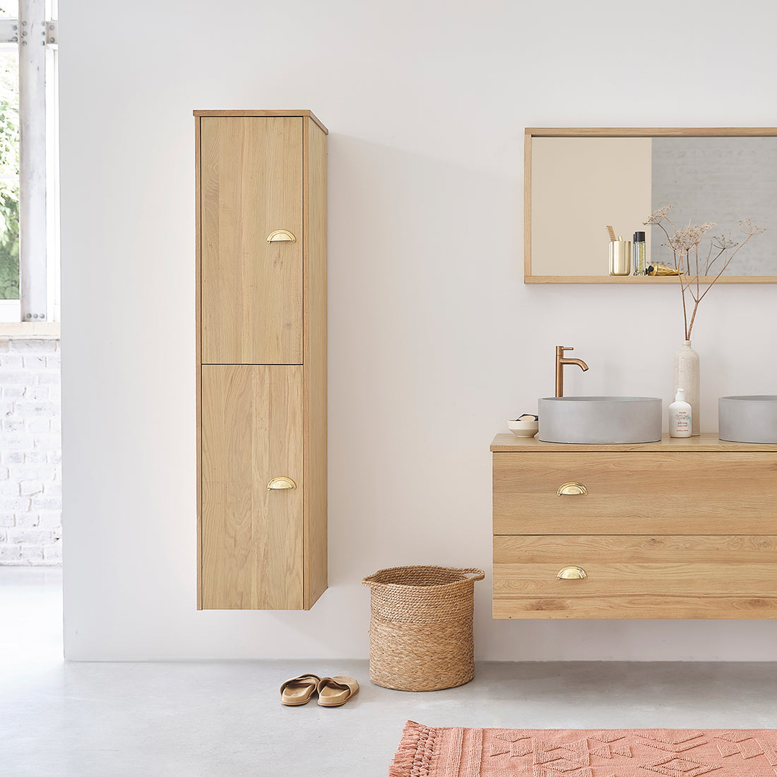 MARGAUX - Badezimmer-Hochschrank aus massiver Eiche 150 cm