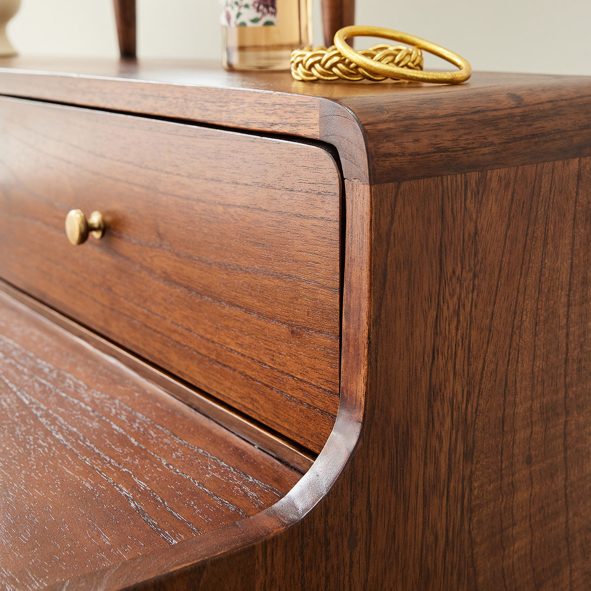 VINTAGE - Schminktisch aus massivem Mindi mit Nussbaum-Oberfläche 90 cm