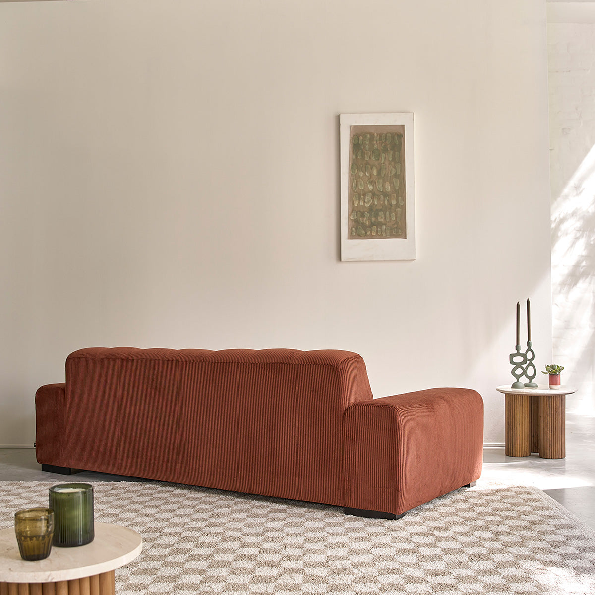 ALPHONSE - Gerades 4-Sitzer-Sofa aus terrakottafarbenem Cord