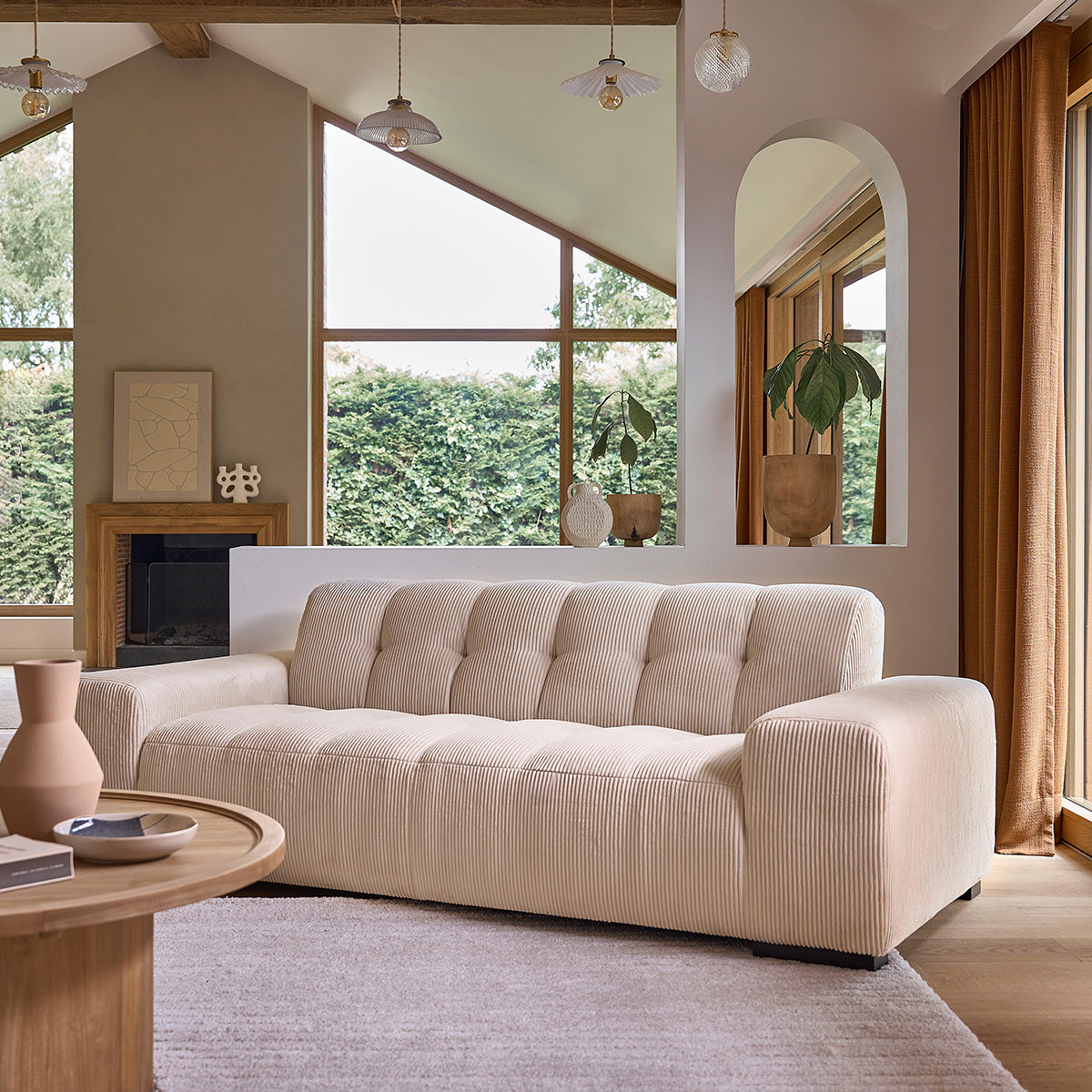 ALPHONSE - Gerades 3-Sitzer-Sofa aus naturfarbenem Cord