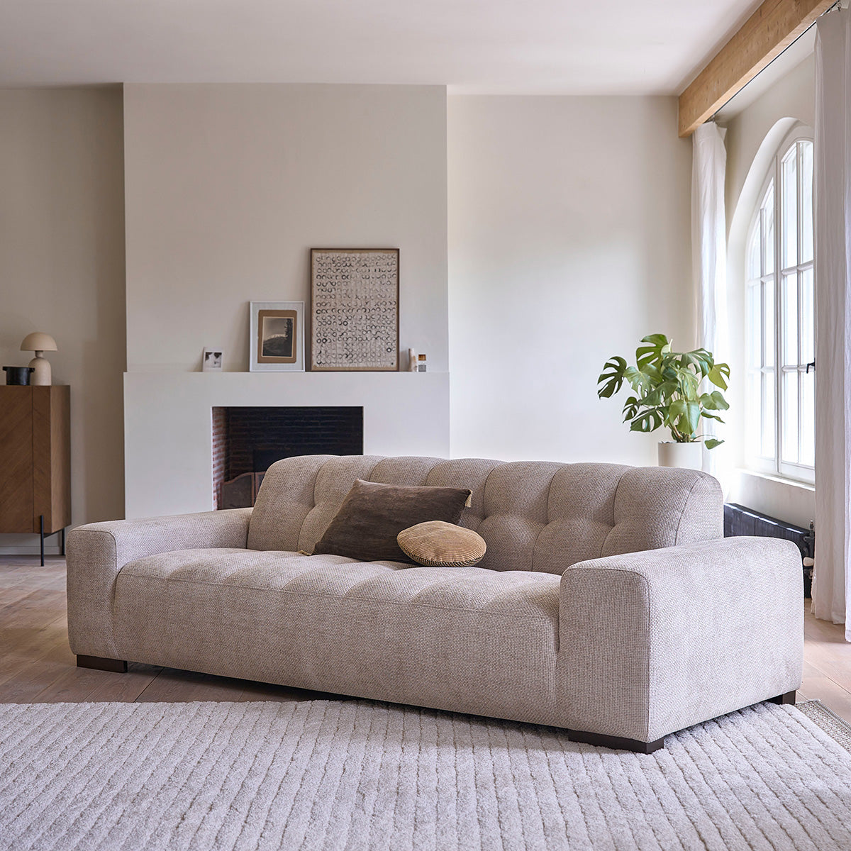 ALPHONSE - Gerades 4-Sitzer-Sofa aus beigegewebtem Samt