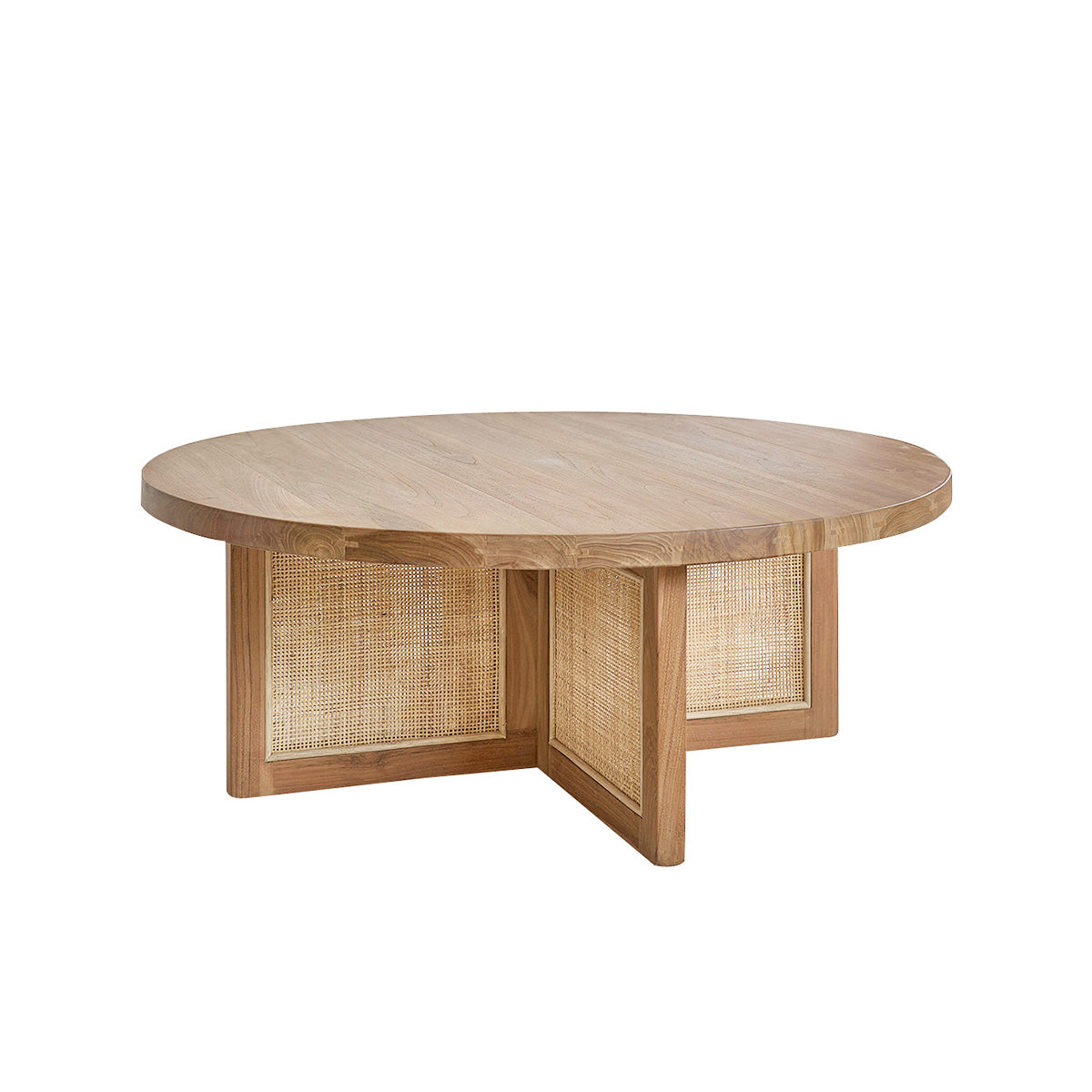 MARCEAU - Table basse en teck massif pied cannage Ø 100 cm