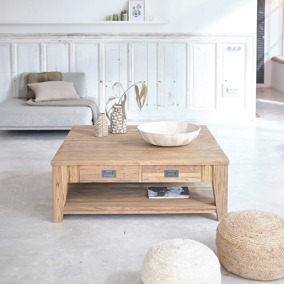 CARGO - Couchtisch aus recyceltem massivem Teakholz 120 cm